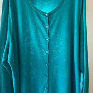 Catherines Turquoise Button Up Plus Size Cardigan-Size 4X